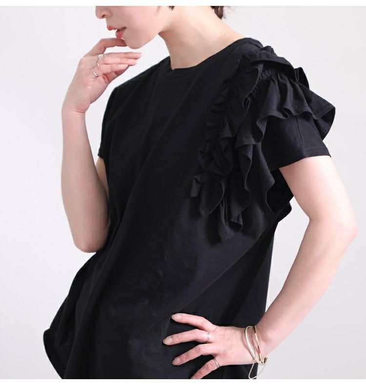 大きいサイズ レディース ビッグサイズ 片袖フリルTシャツ　wk-0243 【メール便可】