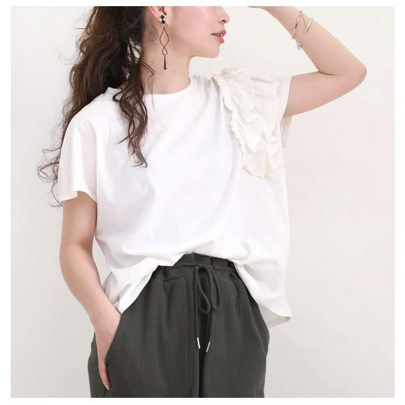 大きいサイズ レディース ビッグサイズ 片袖フリルTシャツ　wk-0243 【メール便可】 ホワイト