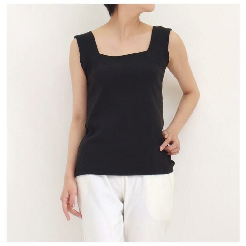 大きいサイズ レディース ビッグサイズ インナー隠しスクエアネックタンクトップ　wk-0228 【メール便可】 ブラック