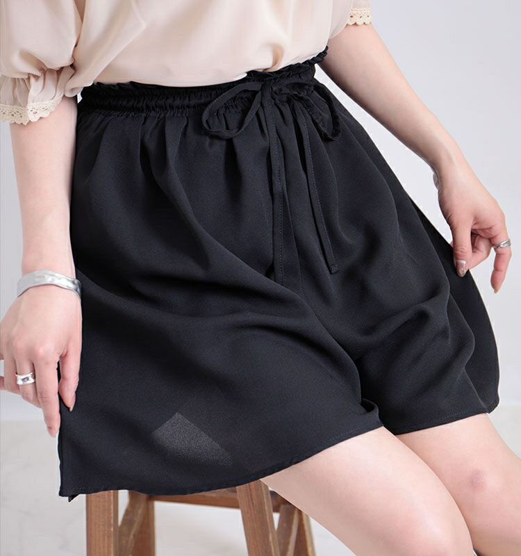 大きいサイズ レディース ビッグサイズ ウエスト紐付きフレアショートパンツ　sw-0358