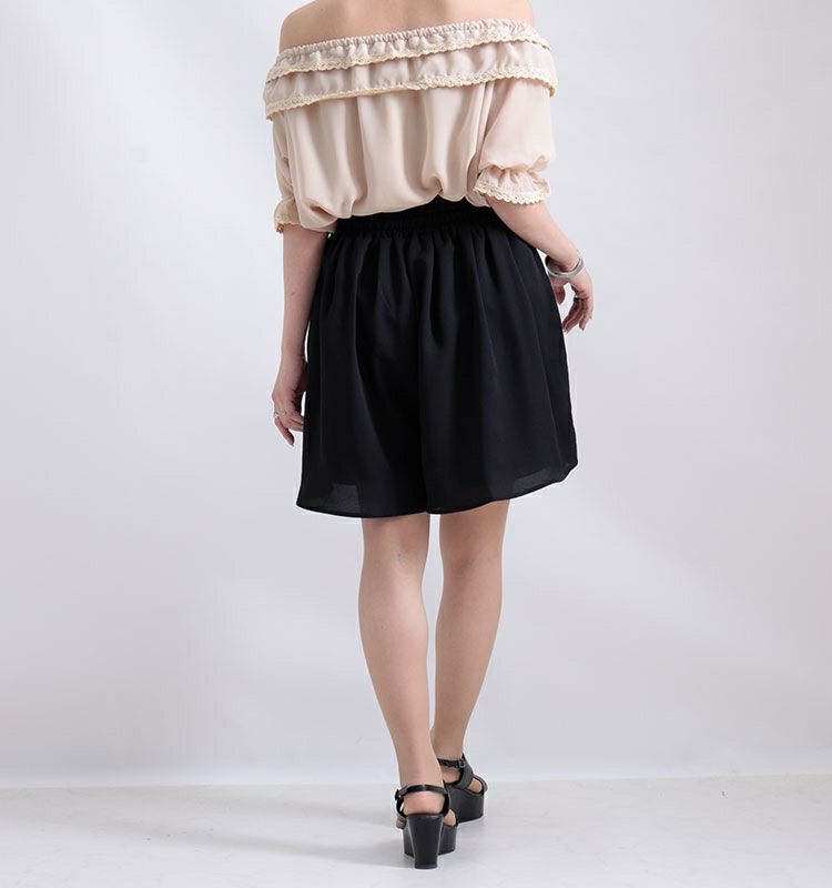 大きいサイズ レディース ビッグサイズ ウエスト紐付きフレアショートパンツ　sw-0358