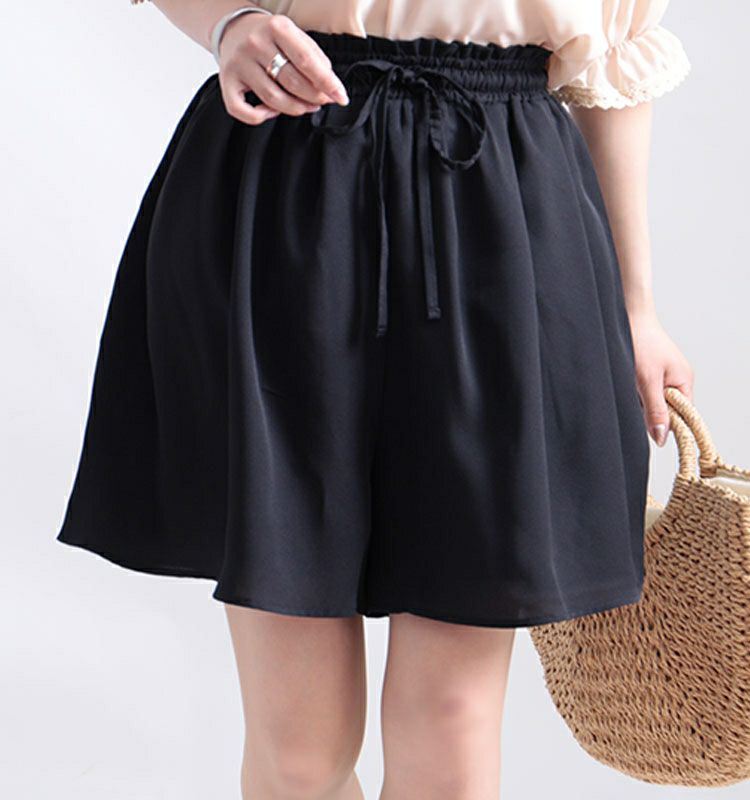 大きいサイズ レディース ビッグサイズ ウエスト紐付きフレアショートパンツ　sw-0358