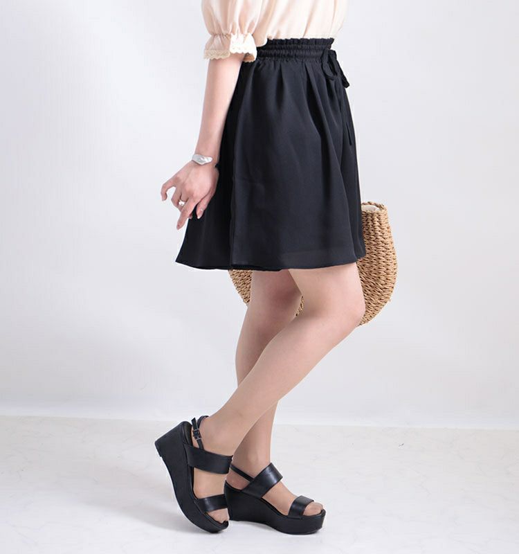 大きいサイズ レディース ビッグサイズ ウエスト紐付きフレアショートパンツ　sw-0358