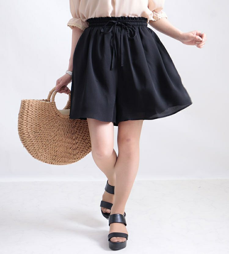 大きいサイズ レディース ビッグサイズ ウエスト紐付きフレアショートパンツ　sw-0358