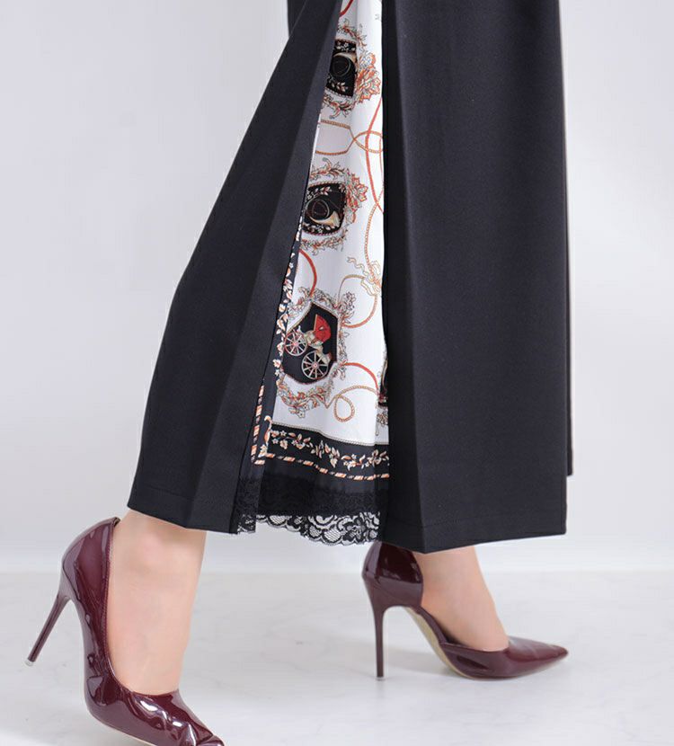 大きいサイズ レディース ビッグサイズ サイドスカーフ柄切替えワイドパンツ　nw-21002