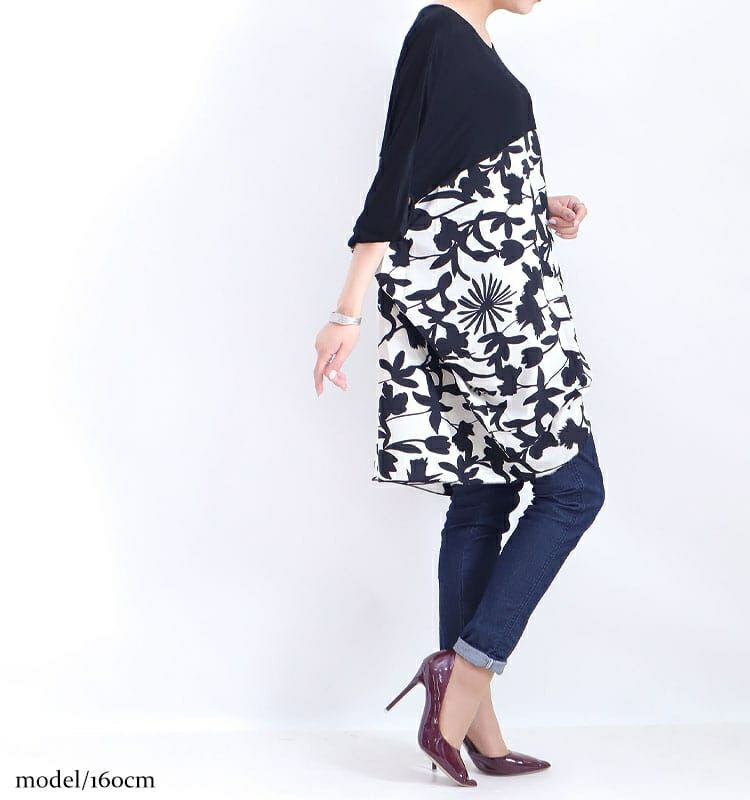 大きいサイズ レディース シフォン切替花柄プリントチュニック jp349