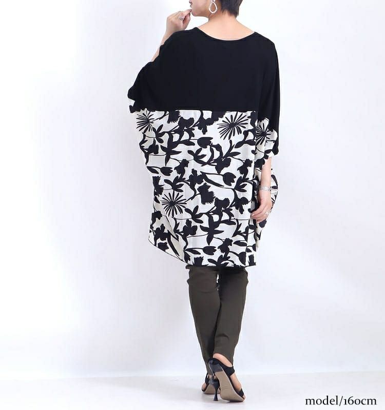 大きいサイズ レディース シフォン切替花柄プリントチュニック　jp349 【メール便可】