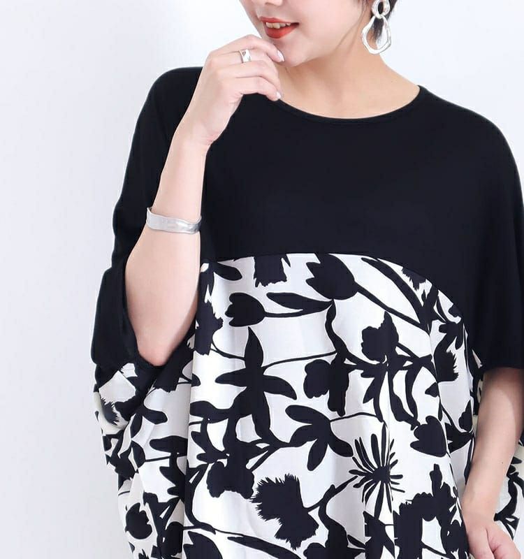 大きいサイズ レディース シフォン切替花柄プリントチュニック　jp349 【メール便可】