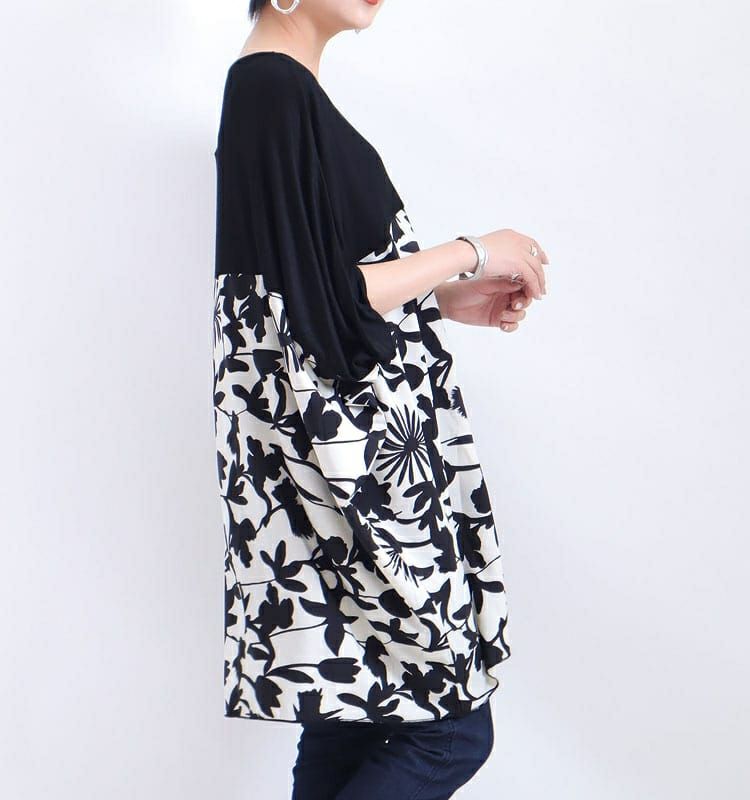 大きいサイズ レディース シフォン切替花柄プリントチュニック　jp349 【メール便可】
