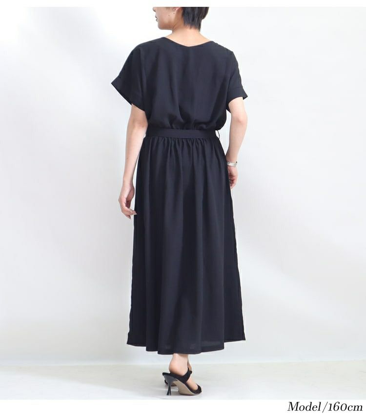 大きいサイズ レディース ウエストマークVネックワンピース　sw-0372