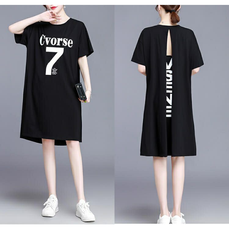 大きいサイズ レディース 背面デザインＴシャツワンピース　goldy-667