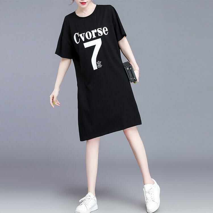 大きいサイズ レディース 背面デザインＴシャツワンピース　goldy-667 ブラック