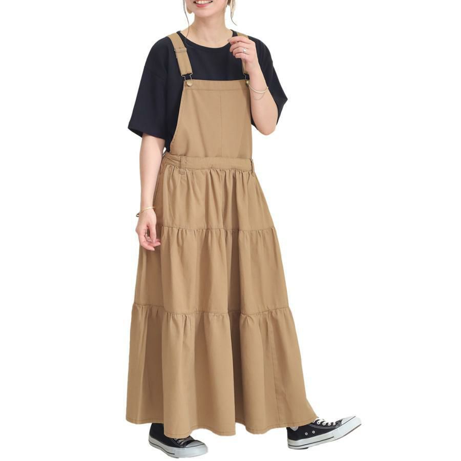 大きいサイズ レディース ティアードサロペットスカート　wc-0244 ベージュ