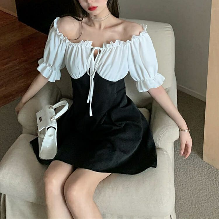 大きいサイズ レディース オフショルダー膝丈ワンピース　goldy-674