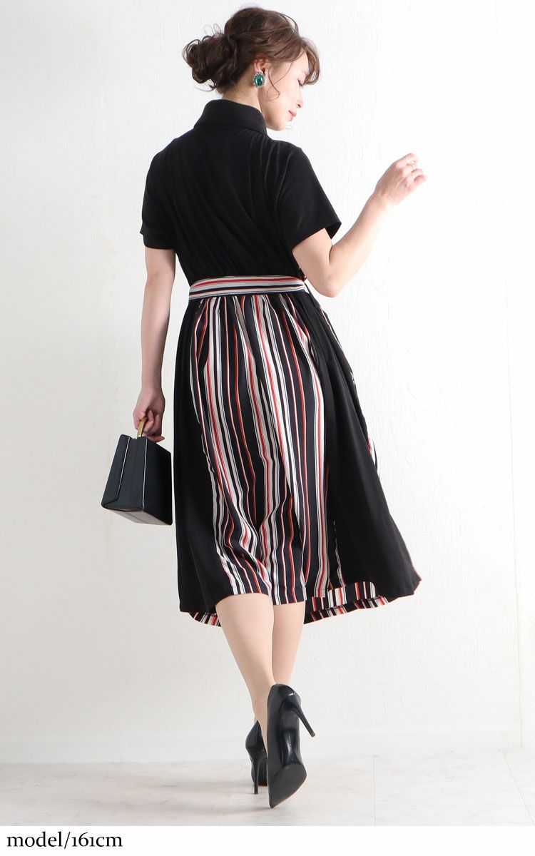 大きいサイズ レディース マルチストライプ柄シャツワンピース　jp324