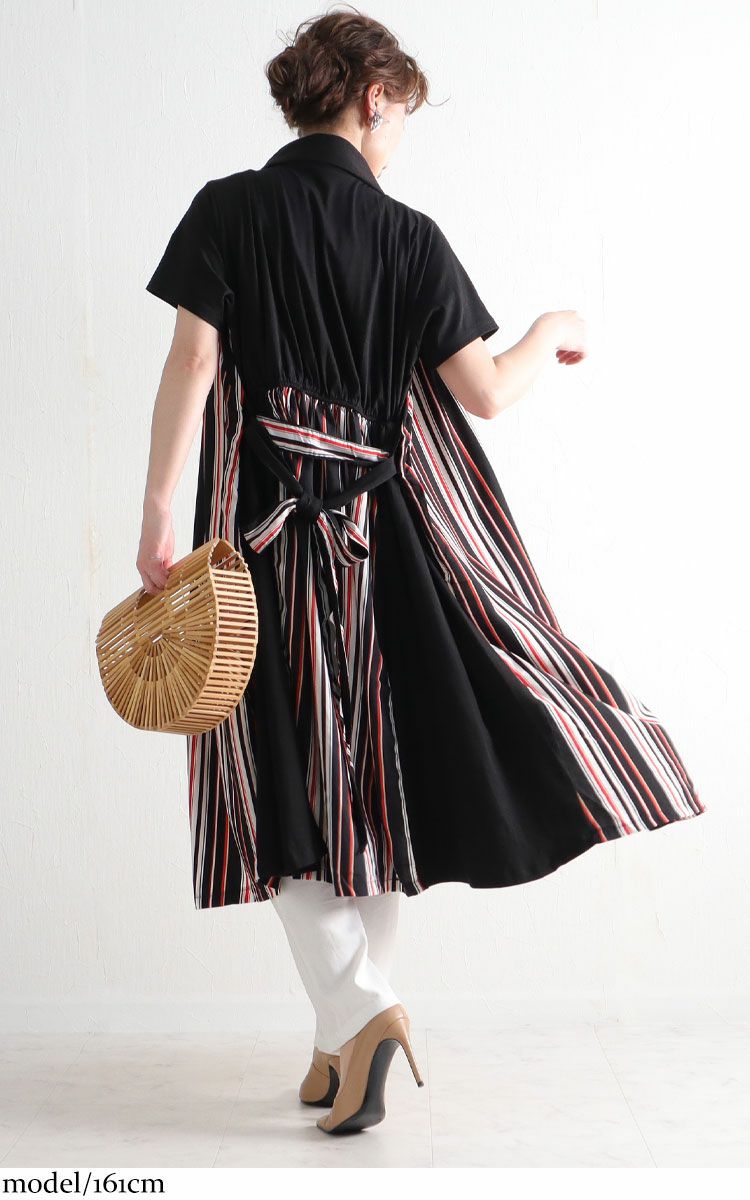 大きいサイズ レディース マルチストライプ柄シャツワンピース　jp324