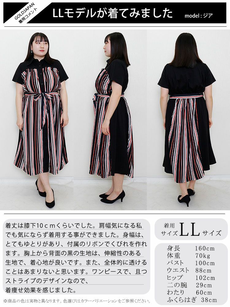 大きいサイズ レディース マルチストライプ柄シャツワンピース　jp324