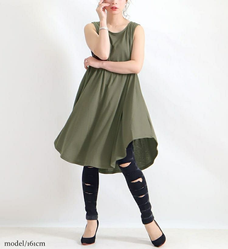 大きいサイズ レディース ノースリーブチュニックワンピース　cast-5514055 【メール便可】