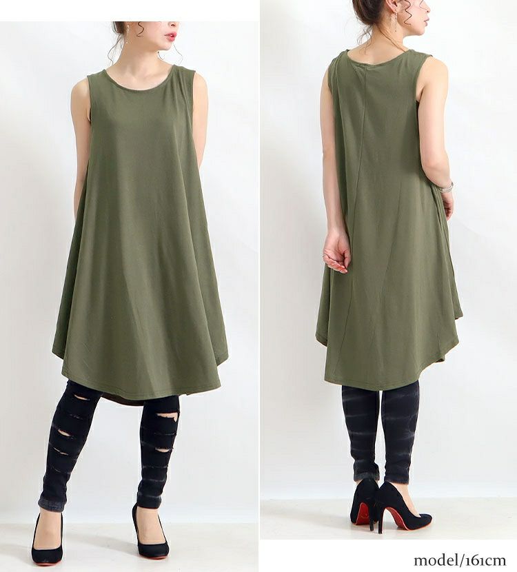 大きいサイズ レディース ノースリーブチュニックワンピース　cast-5514055 【メール便可】