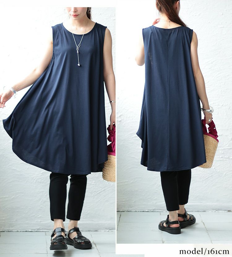 大きいサイズ レディース ノースリーブチュニックワンピース　cast-5514055 【メール便可】