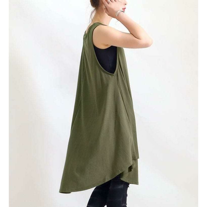 大きいサイズ レディース ノースリーブチュニックワンピース　cast-5514055 【メール便可】 カーキ