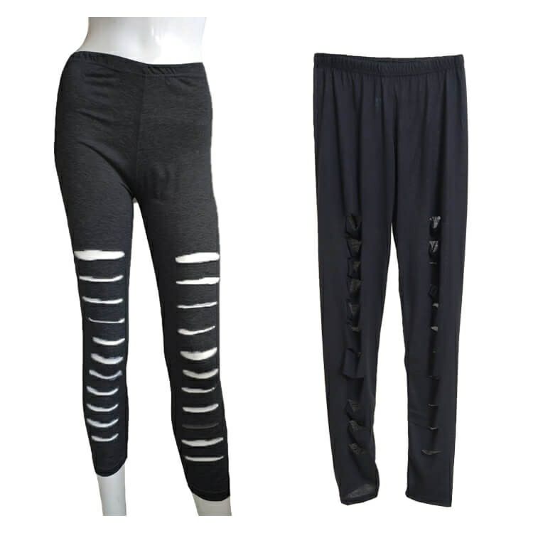 大きいサイズ レディース カッティングブラックレギンス　goldy-679 【メール便可】