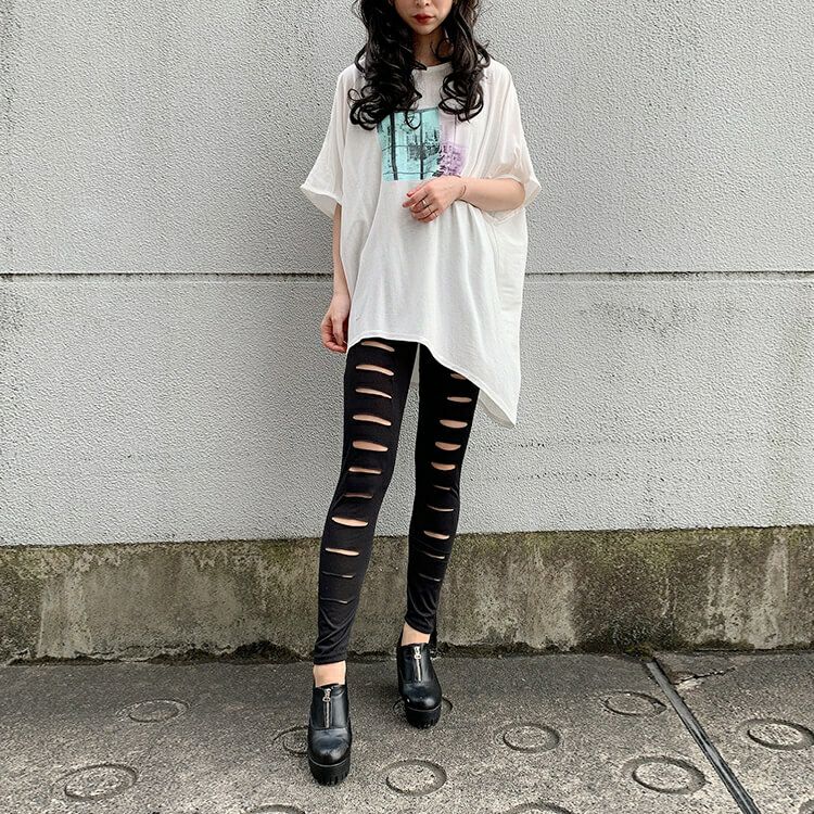 大きいサイズ レディース カッティングブラックレギンス　goldy-679 【メール便可】