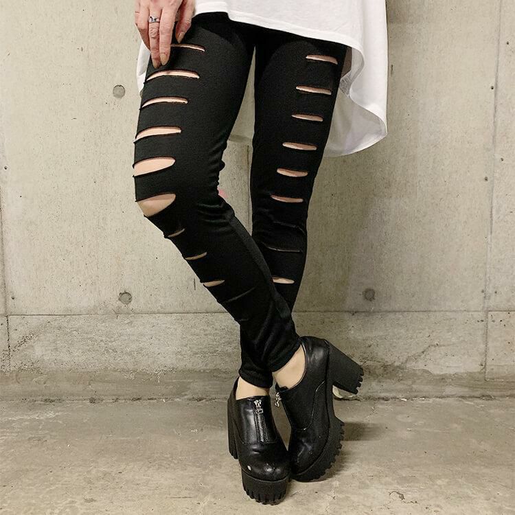 大きいサイズ レディース カッティングブラックレギンス　goldy-679 【メール便可】 ブラック