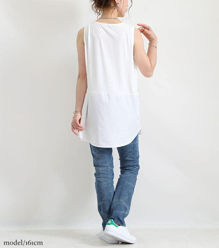 大きいサイズ レディース 裾布帛フェイクタンク　cros-130058