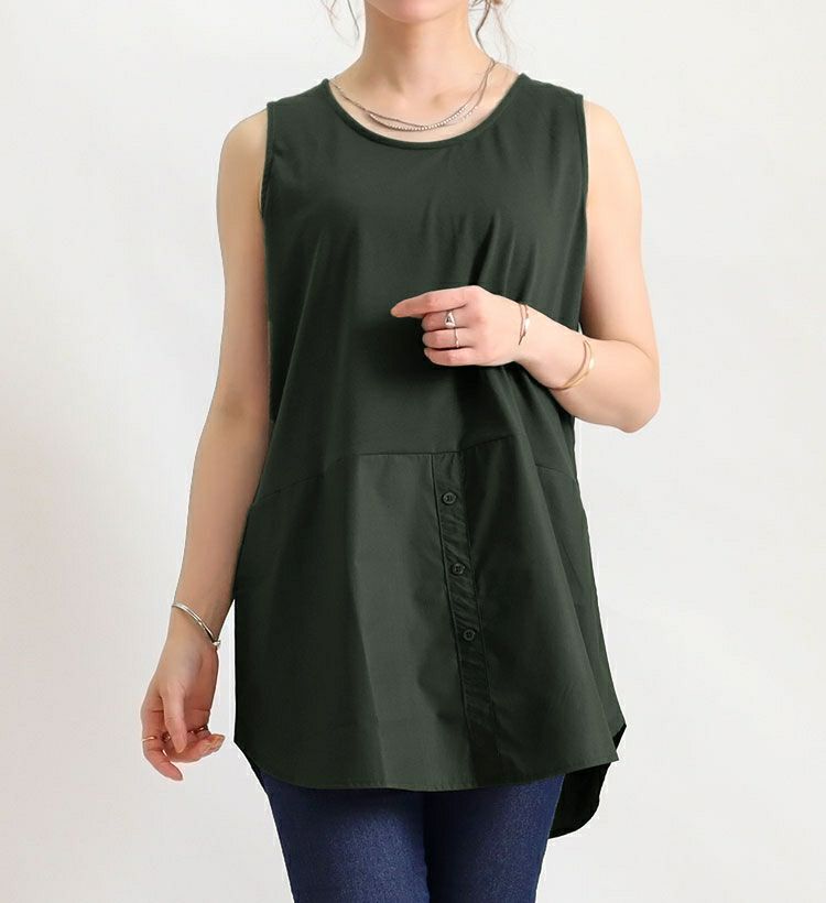 大きいサイズ レディース 裾布帛フェイクタンク　cros-130058