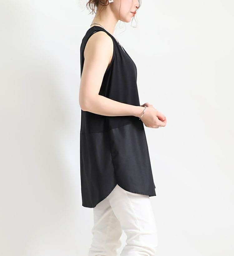 大きいサイズ レディース 裾布帛フェイクタンク　cros-130058
