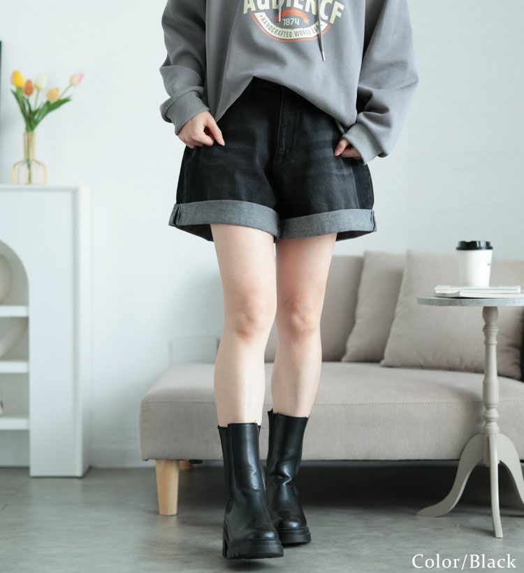 大きいサイズ レディース ロールアップショートパンツ　tkb-141461305