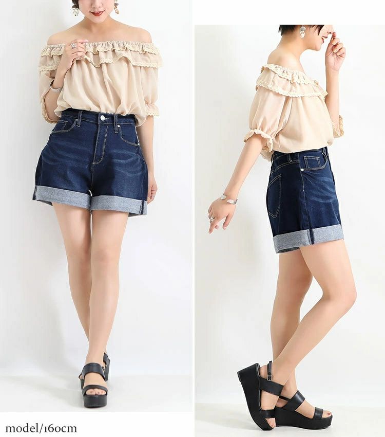 大きいサイズ レディース ロールアップショートパンツ　tkb-141461305