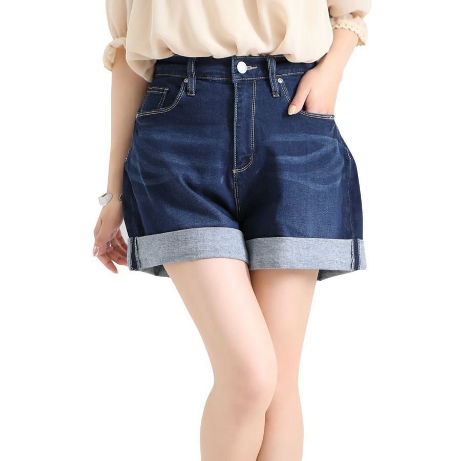 大きいサイズ レディース ロールアップショートパンツ　tkb-141461305 ネイビー
