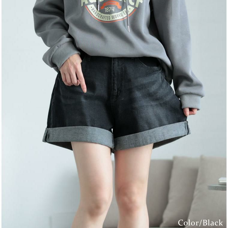 大きいサイズ レディース ロールアップショートパンツ　tkb-141461305 ブラック