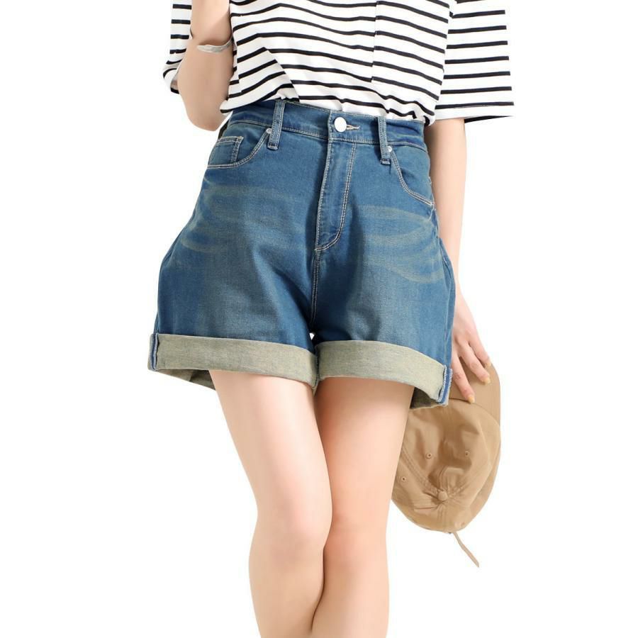 大きいサイズ レディース ロールアップショートパンツ　tkb-141461305 ユーズドブルー