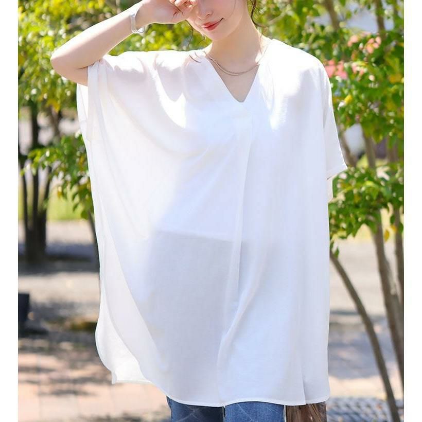 大きいサイズ レディース バックレースアップＶネックチュニック　bai-0066 オフホワイト