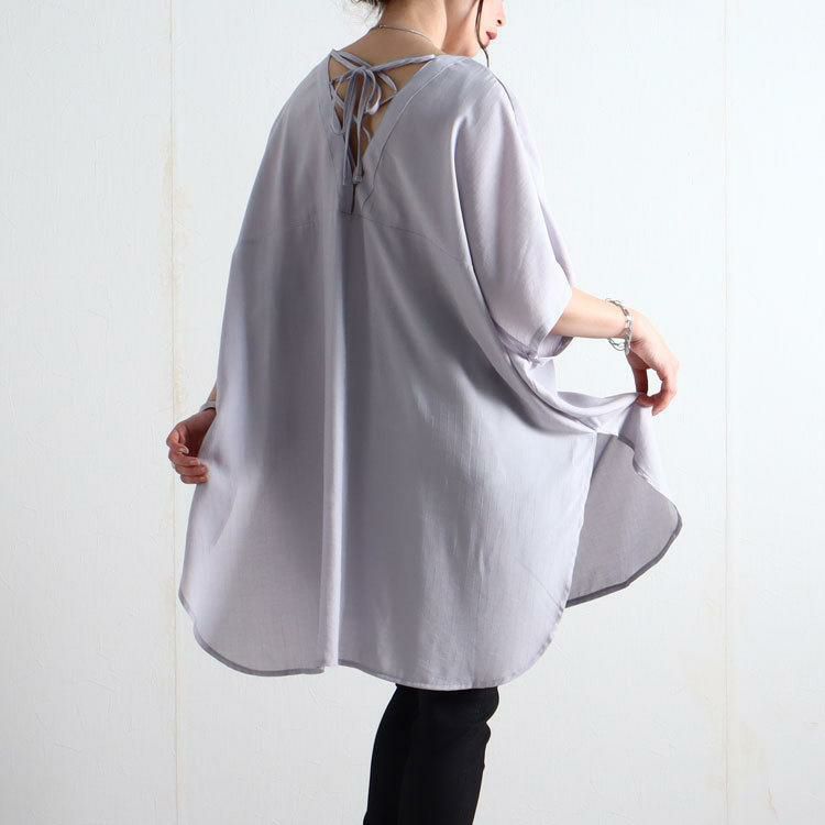 大きいサイズ レディース バックレースアップＶネックチュニック　bai-0066 グレー
