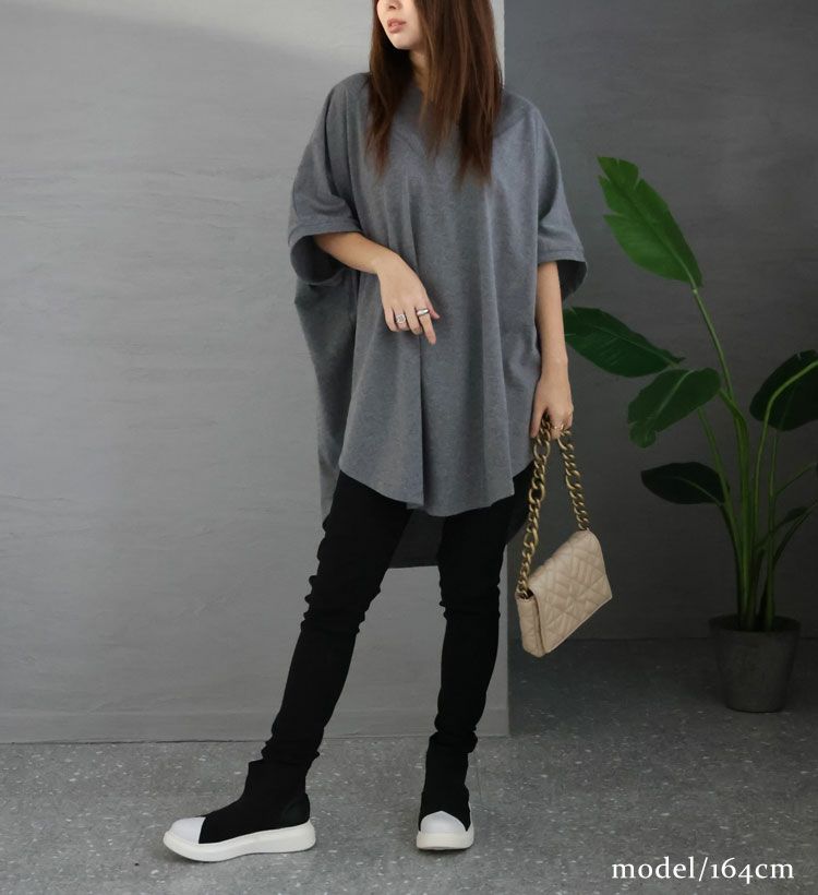 大きいサイズ レディース 太リブＶネックオーバーチュニック　bai-0062