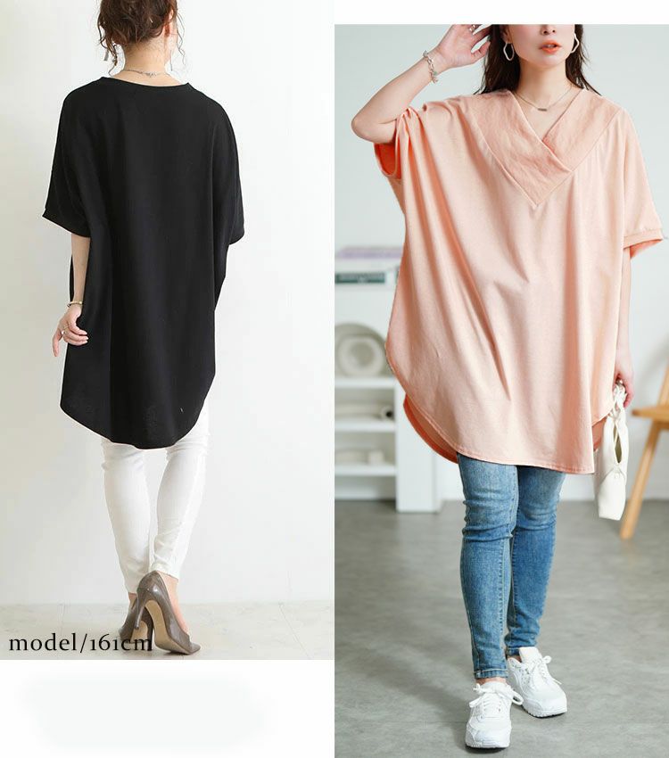 大きいサイズ レディース 太リブVネックオーバーチュニック bai-0062