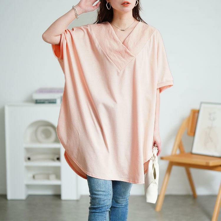 大きいサイズ レディース 太リブVネックオーバーチュニック bai-0062