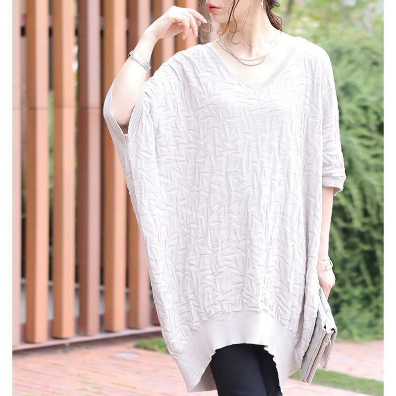 大きいサイズ レディース Vネックドルマンサマーニットチュニック　gold847 ベージュ