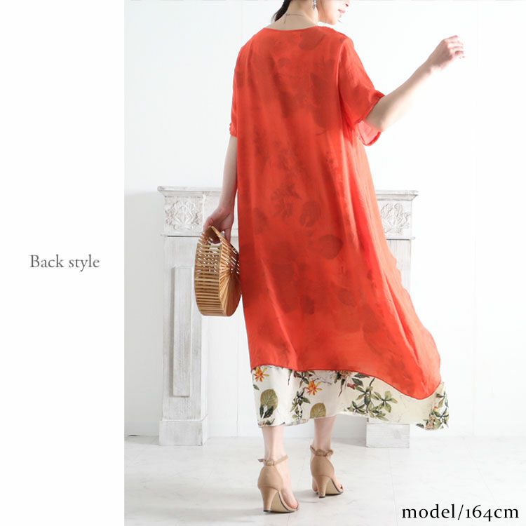 大きいサイズ レディース フェイクレイヤードロングワンピース　goldy-690