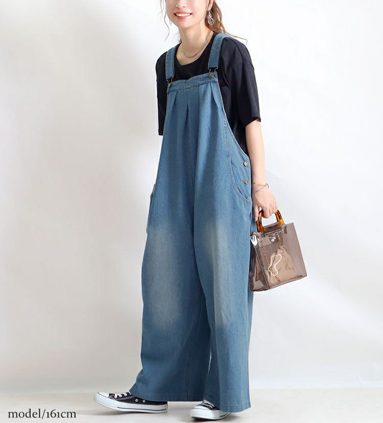 大きいサイズ レディース デニムサロペットパンツ　jp325