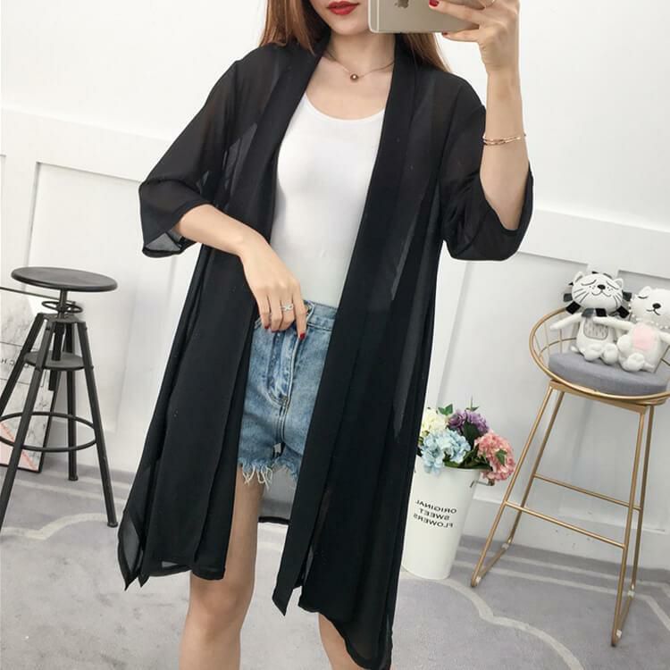 大きいサイズ レディース シースルーサマーカーディガン　goldy-711 【メール便可】 ブラック