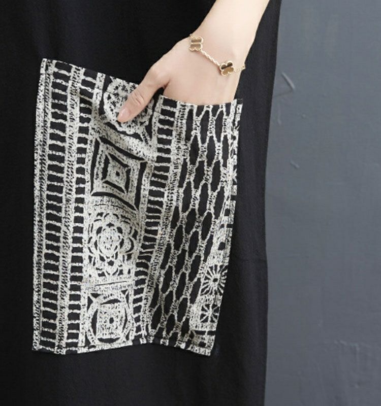 大きいサイズ レディース エスニック柄切替えVネックワンピース　goldy-729 【メール便可】