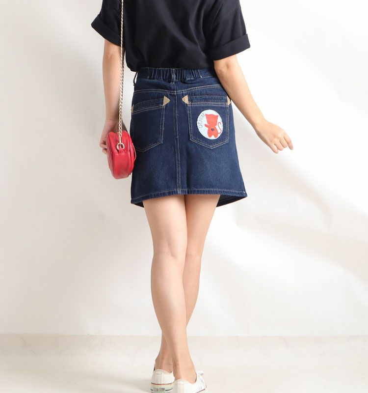 大きいサイズ レディース ワッペン付き台形デニムスカート　tkb-0003