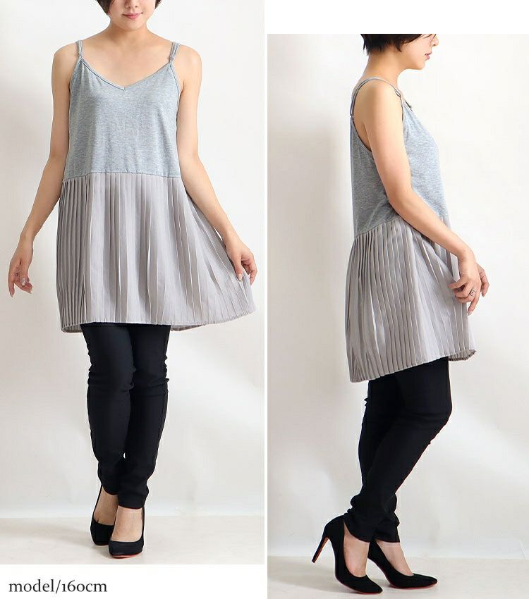 大きいサイズ レディース プリーツ切替えレイヤードキャミソール　gold861 【メール便可】