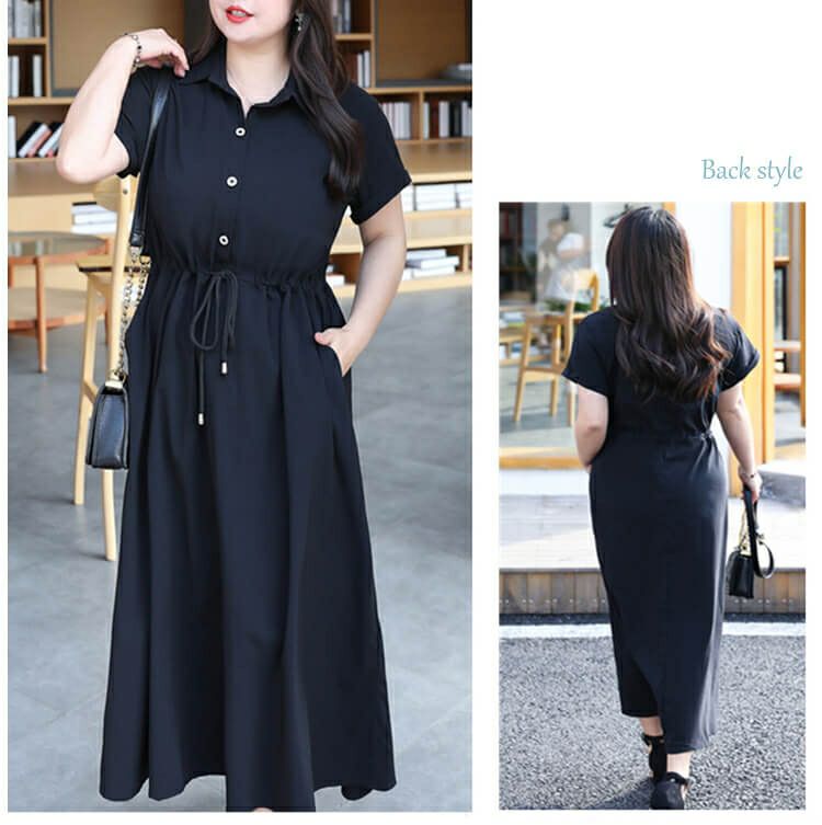 大きいサイズ レディース ウエストマークブラックワンピース　goldy-718 【メール便可】