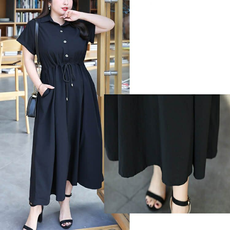 大きいサイズ レディース ウエストマークブラックワンピース　goldy-718 【メール便可】